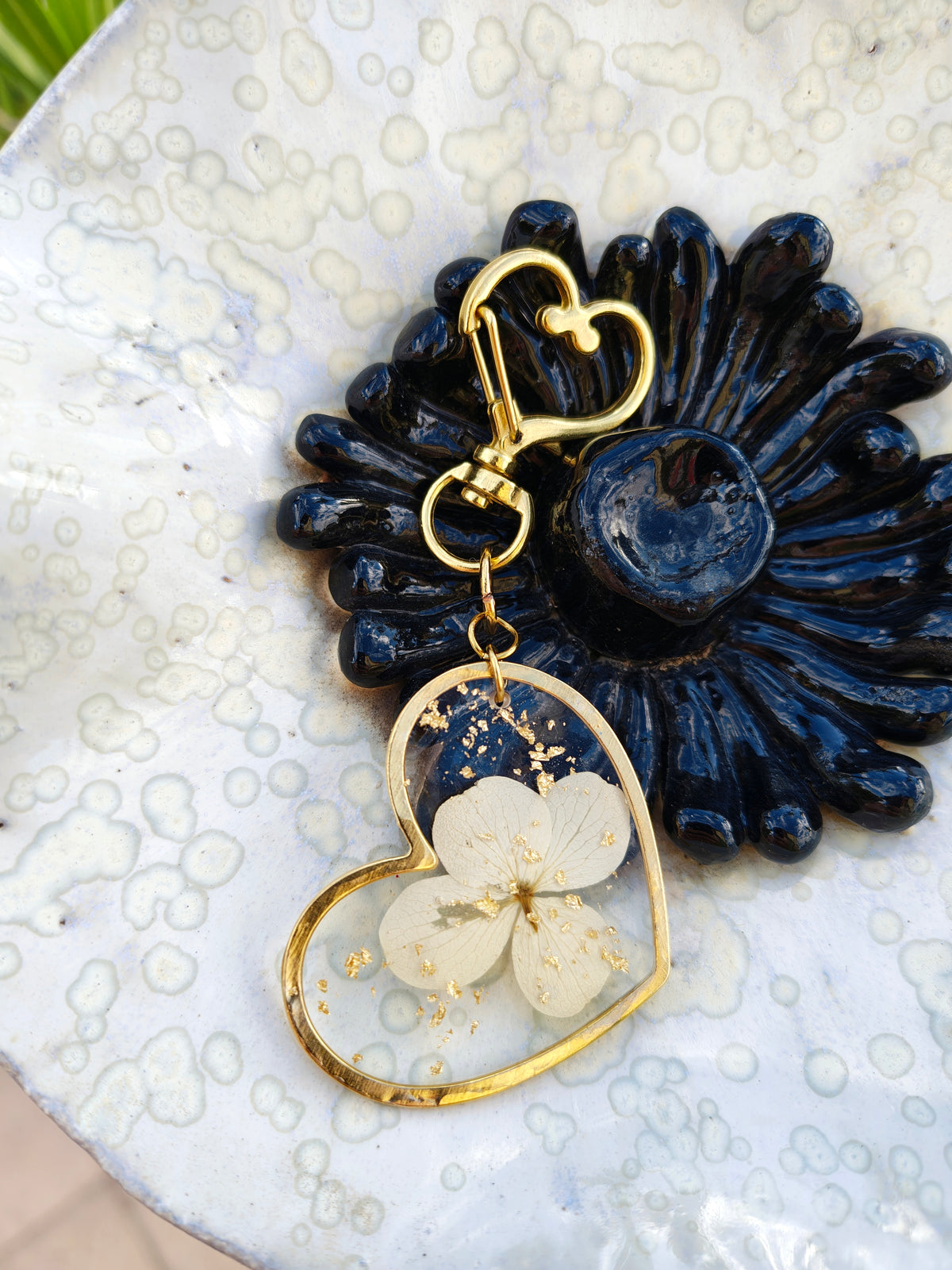 Porte-clé fleur hortensia blanc