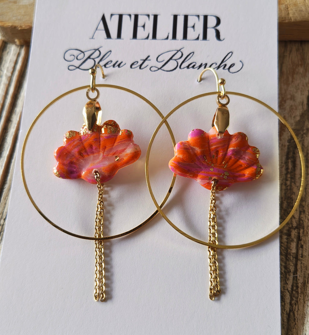 🧡 Boucles d’oreilles « Fleurs orangées »