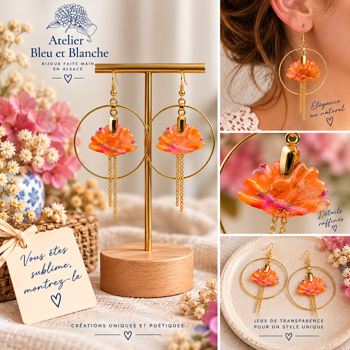 🧡 Boucles d’oreilles « Fleurs orangées »