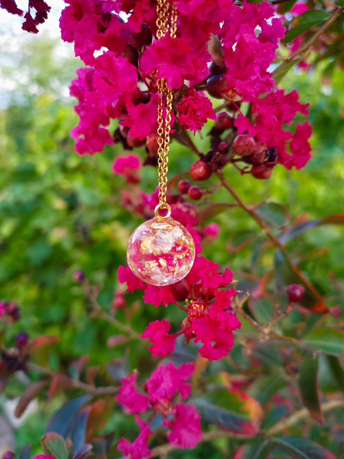 Collier boule rose doré